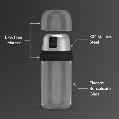 Image of KITCHENDAO 2 in 1 Glass Salt and Pepper Shaker Set with Side Pour Spout,Built-in Lid to Slow Down Danmpness with Mearsuring Marks,(Black)