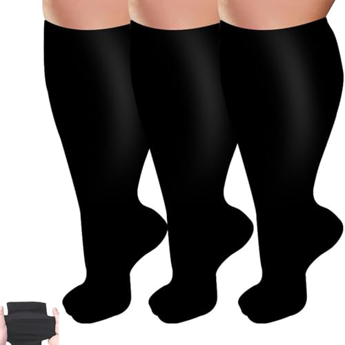 Everstride Women's Wide Calf Plus Size Compression Socks, Plus Size Compression Socks for Women & Men (3X_l,Black)