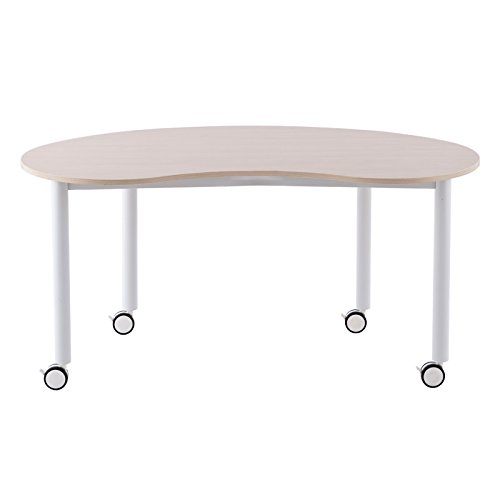 キャスター付テーブル ミーティングテーブル 豆型 ナチュラル天板 RFCTT-WL1476BNNA ホワイト脚 【事業所様お届け 限定商品】 [4]