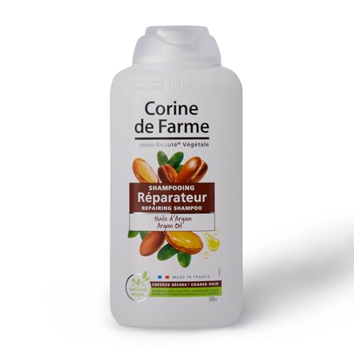 Corine de Farme - Champú Reparador con Aceite de Argán - Desenreda, Limpia, Repara y Nutre el Cabello Seco a Crespo - Clean Beauty, Francia - 500 ml