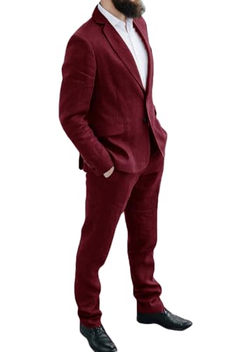 ORBITRAY Men's 2 Piece Line Suit for Beach Wedding Summer Blazer Pants for Men Formal Wear Lightweight