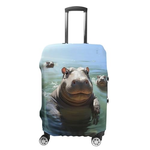 Travel Luggage Cover Cute Hippos Elasticity Washable Baggage Covers Suitcase Protector Fits 18-32 Inch Luggage, M
