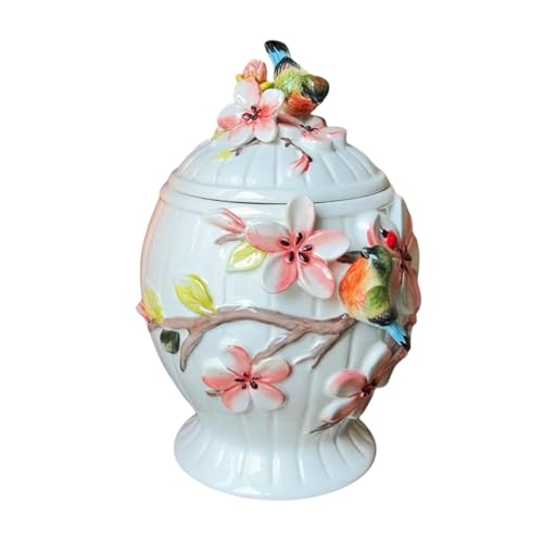 FORLONG Ceramic Food Storage Containers with Lids, 3D Hand-painted Magnolia Flower and Bird for Home Kitchen Countertop Decorative Collection Jars