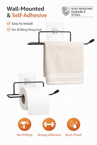 Image of Wall Mounted Spice Rack Organizer 4 piece Pack,Hanging Spice Seasoning Rack Shelf Holder Organizer Storage for Kitchen Cabinet Pantry (Modern) (towel holder without drill)