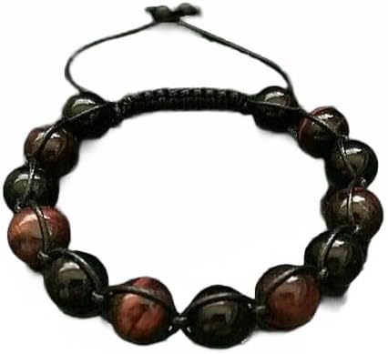 matte onyx & red tiger's eye round smooth 10mm multi color beads adjustable thread cord bracelet for men, women, meditation, yoga, healing, prosperity.