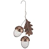 Mimorou Acorn Bird Feeder Outdoor Garden Hanging Feeding Station Sturdy Squirrel Proof Tree Bird Feeder Metal Feed Dispenser for Peanut Suet Nugget, Hanging Metal Leaf Hanger, Holds 2 Cups of Seed
