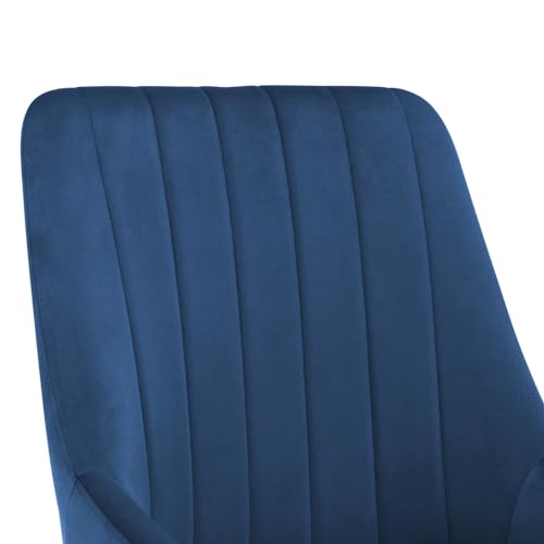 Image of Finch Fox Morris Velvet Dining Chair for Living Room, Bedroom, Home Office with Black Metal Legs in Dark Blue Color