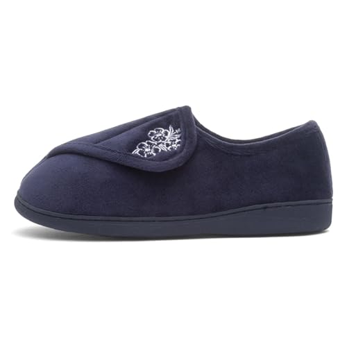 The Slipper Company Womens Navy Floral Slipper - Size 6 UK - Blue
