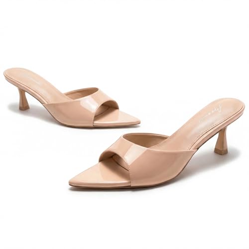 Image of Arromic Womens Kitten Heel Sandals,Pointed Round Open Toe Slides 5mm high elastic latex Sexy 2.3 Inch Stiletto Heeled for Party Wedding Daily