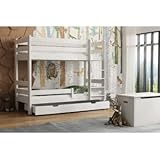 Children's Beds Home - Litera de madera maciza - Toby para niños pequeños pequeños - Tamaño 180 x 80, color blanco, cajón sí, colchón ninguno