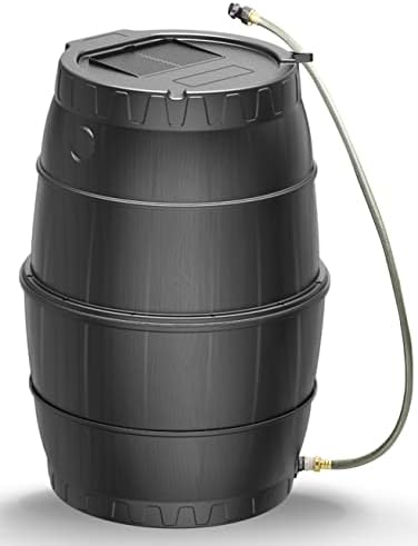 SQUEEZE master 50 Gallon Rainwater Collection Barrel with Stand-BPA Free Home Rain Catcher with Water Diverter, Outlet Hose-Flatback Designed Water Storage Collection Barrel for Gardens and Plants