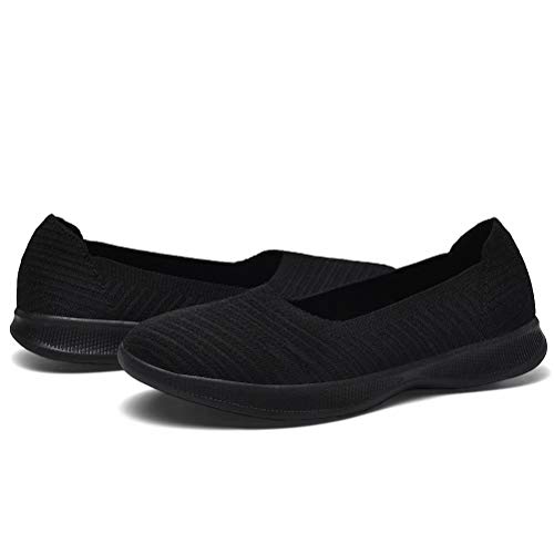konhill Women's Loafers Slip on Knit Dressy Shoes Casual Low-Top Flats Comfortable Lightweight Walking Shoes 3UK All Black - Image 7