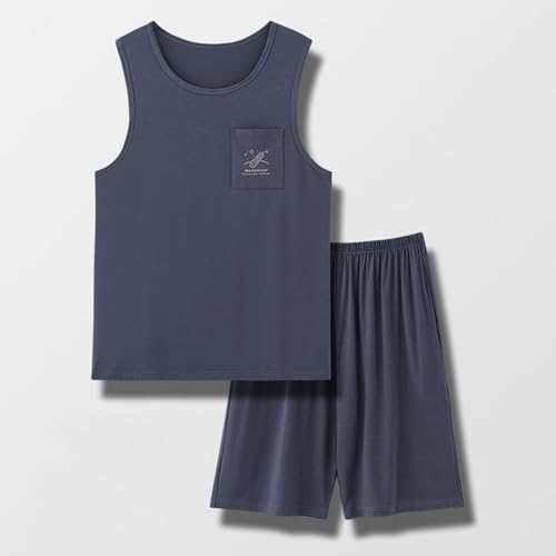 Men's Two Piece Sleep Tank Top and Shorts Sets, Pajamas Set Soft Sleepwear Sleeveless Top & Bottom PJS Lounge Set2