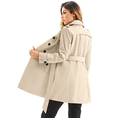 Women's Waterproof Trench Coat Double-Breasted Classic Lapel Petite Overcoat Belted Slim Outerwear Coat3