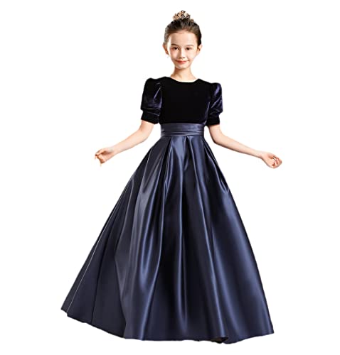 Velvet Short Sleeve Girl's Party Dress Prom Ball Gown Pageant Dress