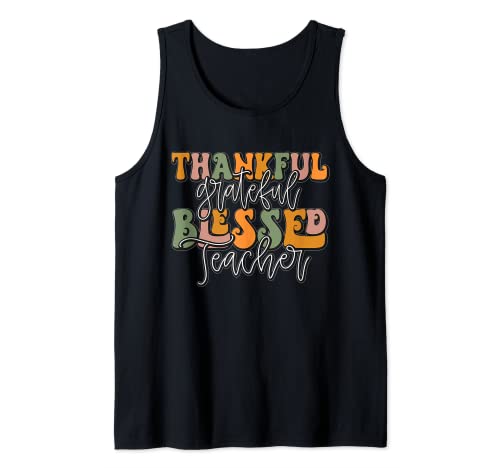 Groovy Thanksgiving Thankful Grateful Blessed Teacher Camiseta sin Mangas