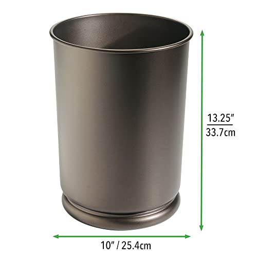 Mdesign Slim Round Metal 3 Gallon Tall Trash Can Wastebasket, Garbage Container Bin For Bathroom, Powder Room, Kitchen, Home Office, Kid Playroom - Vivi Collection - Bronze #TOP3