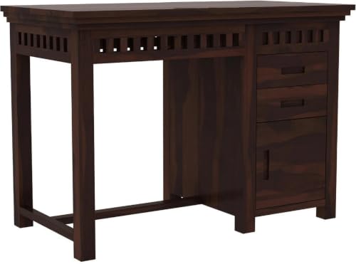 Image of Solid Sheesham Wooden Study Table & Desk with Drawer for Office and Home | Computer Laptop Table | Reading & Writing Desk | Laptop Desk (Walnut C)
