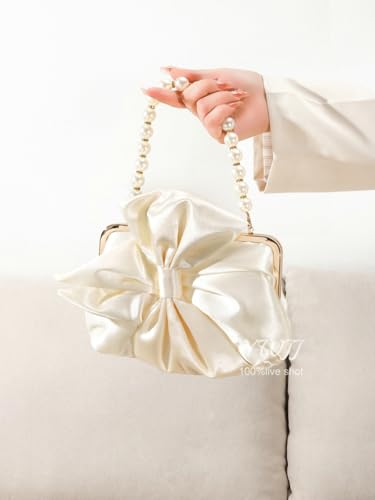 Image of Silk Bow Clutch Purses for Women Cute Pearl Evening Handbag Chic Trendy Evening Clutch Bag for Party Prom Wedding 2025