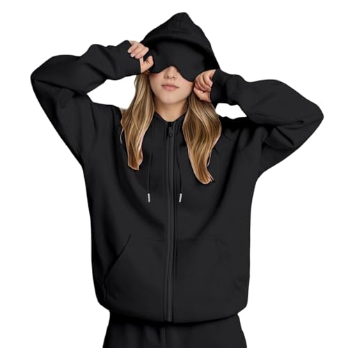 Hoodie with Eye Mask Built In,Zip Up Comfort Airplane Mode Travel Hoodies with Hidden Pockets for Adults Men Women2