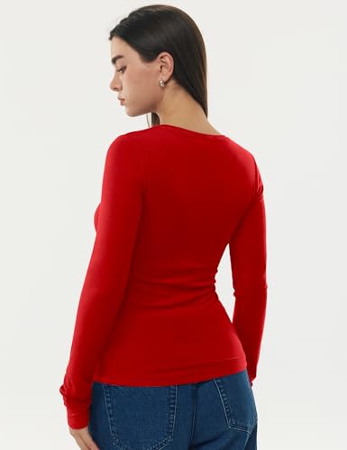 Image of Women's Merino Wool Blend Shirts Long Sleeve Tops Crew Neck Fitted Basic Tee Cozy Embrace Collection