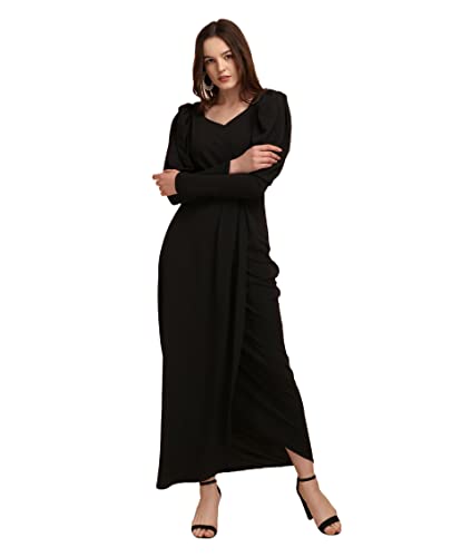 Image of Sheetal Associates Women's Puff Sleeve Wrap Bodycon Casual Maxi Dress Black