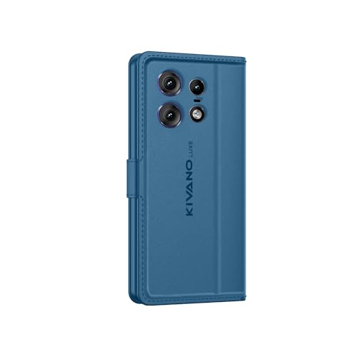 Image of KIVANO LUXE Compatible for Motorola Edge 50 Pro 5G Luxury Handmade Leather Magnetic Flip Folio Case | Card Holder & Kickstand | Slim Protective Cover | Unisex - Blue