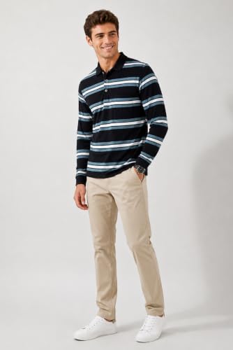 Image of SANE ORIGINALS Full Sleeves Polo Collar Tshirt for Men with Pocket || Stripe Collar and Pocket Tshirt for Men Long Sleeves Navy Blue