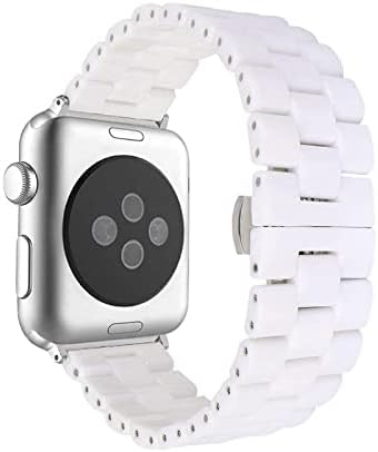 Aottom Compatible for Apple Watch Bands 42mm Ceramic iWatch Series 4 Band 44mm Stainless Steel Smart Watch Replacement Band Butterfly Buckle Women Men for 45mm Apple Watch Series 7 6 5 4 3 2 1 - White