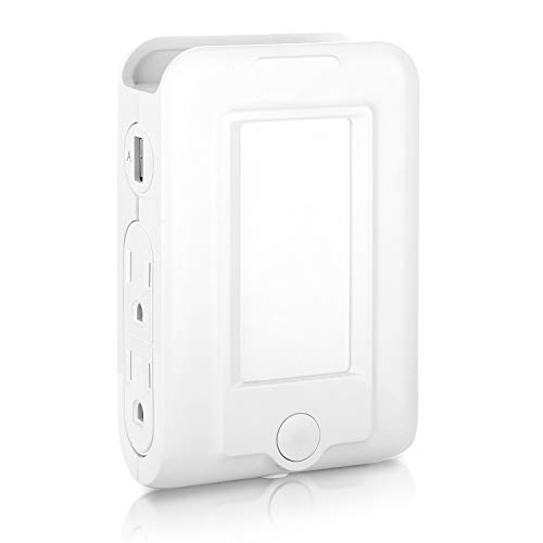 MMUSC Power Outlet with Night Light Plug in Surge Protector USB Outlet Extender Wall Mount Charger, 2 USB Ports & 4 AC Outlets with Phone Holder Slot for Bathroom, Bedroom, Hallway (White)