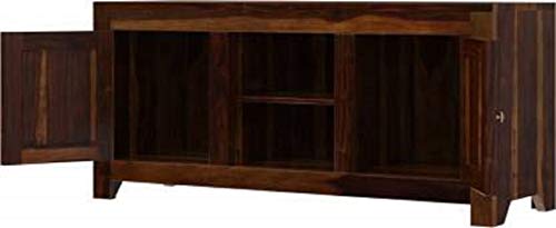 Image of Sheesham Wood Entertainment TV Unit Cabinet with 2 Door and 2 Shelf Storage for Home Living Room Solid Wooden Furniture for Hall & Office Decor - (Brown Finish)