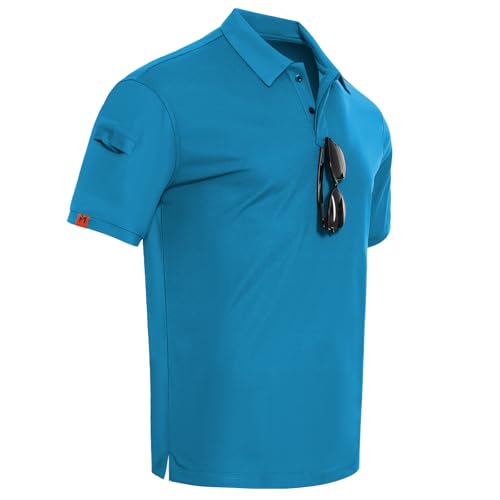 CoatCool Polo Hombre Manga Corta Transpirable, Polo de Secado Rápido Golf Polo Hombre Camiseta Casual Trabajo Polo Verano T Shirt, Polo Shirts con Botones para Tenis Deporte Running, Azul Verde, XXL