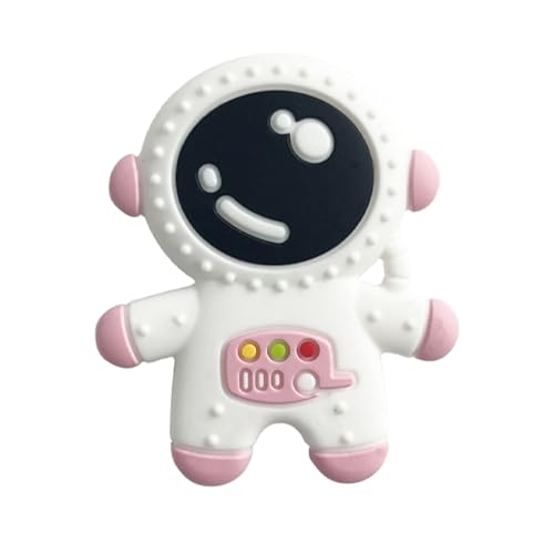 Image of Baby Teething Spaceman Toy for 3+ Months Infants Sucking, Food Grade Silicon Astronaut Styling Teether, BPA Free (Pink)