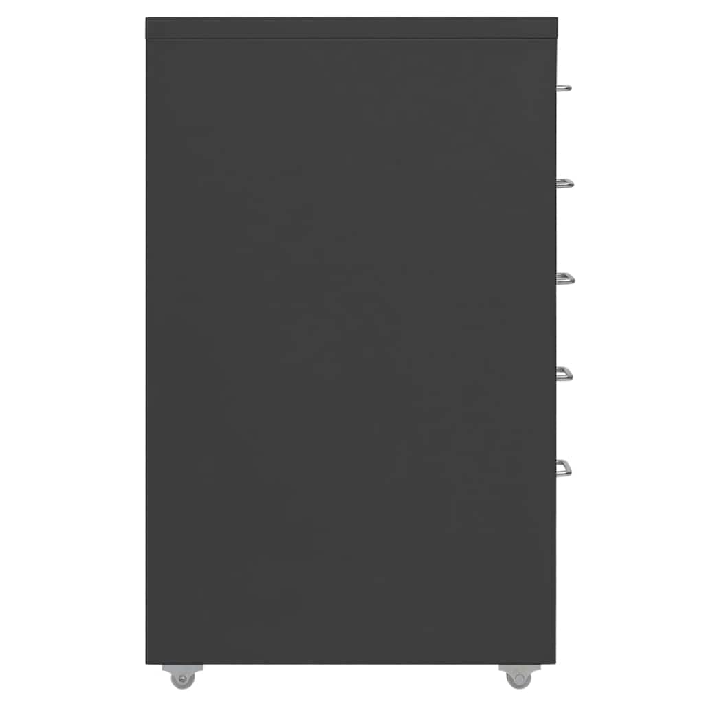 Szafka na dokumenty z rolkami, antracytowa, metalowa, 28 x 41 x 69 cm, szafka biurowa z 5 szufladami i metalowymi uchwytami do biura, gabinetu, biura domowego, do przechowywania dokumentów i