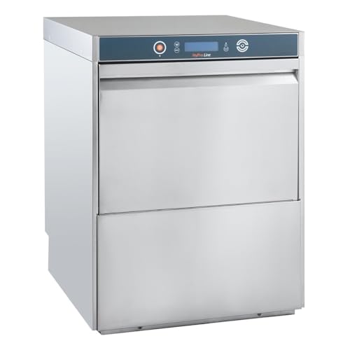 Geschirrspülmaschine HYPRO-GSM54SL | Korb 50×50 cm | Profi Gastronomie-Geschirrspüler | mit Reiniger- & Klarspüldosierer | Ablauf- & Drucksteigerungspumpe | 400 V | Edelstahl | Made in Europe