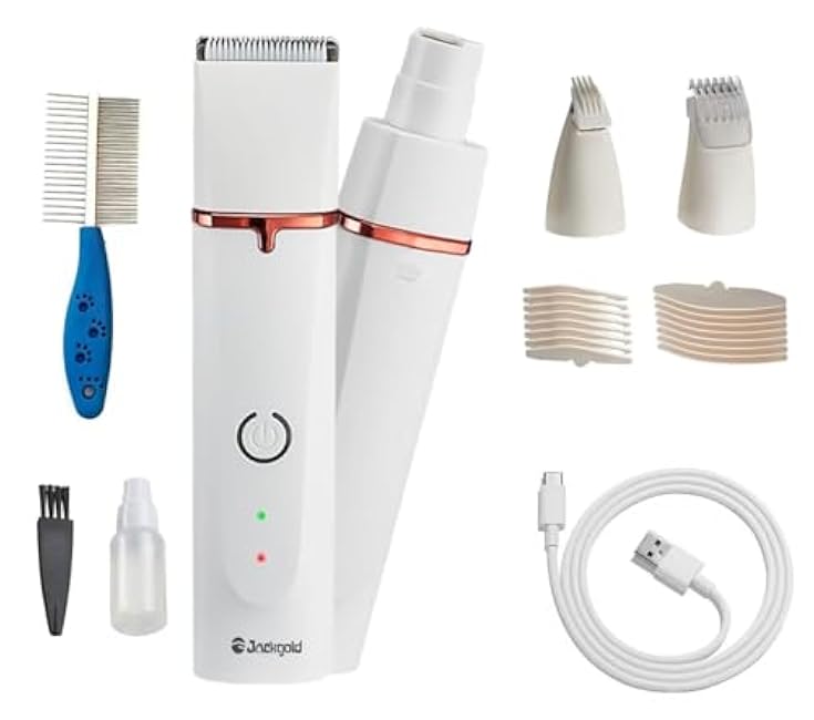 Dog Grooming Clippers Kit,Electric Rechargeable Cat Trimmer Tools,4 in 1 Multifunctional Low Noise Pet Shaver,Nail Grinder Haircutting System,Razor for Body Feet Paw Face Ears Nails Eyes,Hair Trimmer-IahAepJ3