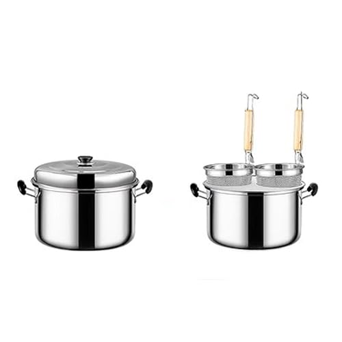 Cuece pastas Olla para pasta de 2 orificios, olla para pasta comercial, herramienta de cocción de acero inoxidable, conducción de calor rápida y uniforme para fideos, pastas, albóndigas, sop