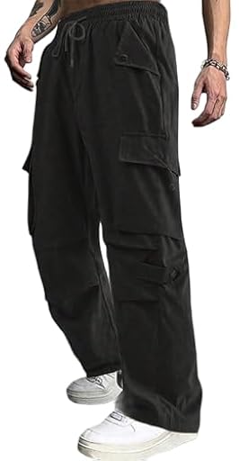 PADOLA Pantalones Paracaidistas para Hombre Pantalones Trabajo Holgados Multibolsillos Hip Hop Pantalón de Pierna Ancha(L,Negro) | Ya disponible en tu tienda friki favorita! En mundofriki.es!