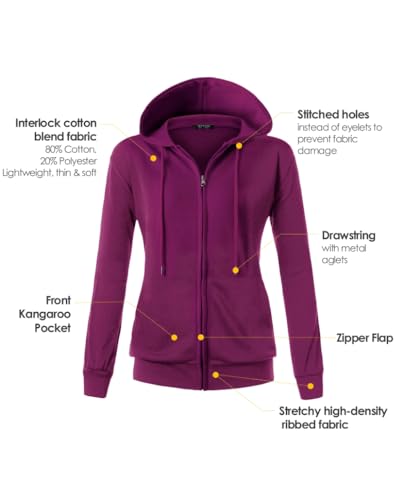 Image of GIVON Womens Casual Zip Up Hoodie Cotton Blend Soft Fabric Basic Layering Hooded Jacket with Kangaroo Pocket