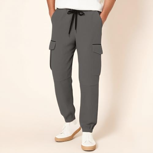 Hawyet Mens Tapered Cargo Pants Ankle Length Elastic Waist Drawstring Multi Pockets Casual Outdoor Tactical Pants3