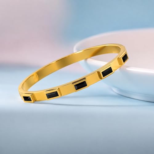 Image of Stylish Gold Plated Bangle for Women | Daily Use Stainless Steel Kada | Anti-Tarnish Waterproof Cuff | Multicolour Crystal Evil Eye | Daily Wear Bracelet For Womens | Premium Gift For Girl
