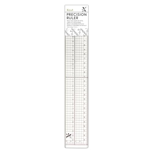 Docrafts Regla de precisión de 30 cm con Incrustaciones de Borde metálico, Metal, Blanco, 12