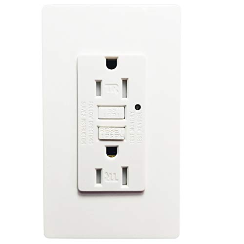 GFCI Wall Outlet -SECKATECH 15 Amp 125 Volt Tamper-Resistant Receptacle with Indicator Light,2 Nylon Wallplates, Screws,White. (1 PACK)