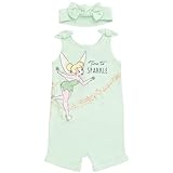 Disney Classics Tinker Bell Infant Baby Girls French Terry Romper and Headband Green 18 Months