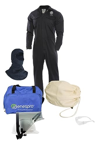 Enespro NATIONAL SAFETY APPAREL KIT2CV11NGBXL ArcGuard CAT 2 Arc Flash Kit with FR Coverall and Balaclava (No Gloves), 12 Calorie, X-Large, Navy