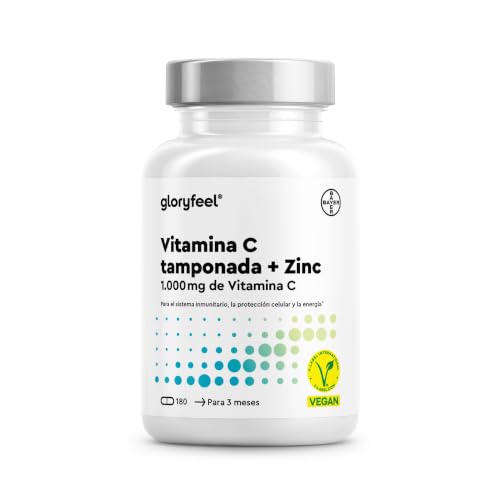 Vitamina C 1000mg + Zinc 20mg - 180 Cápsulas - Apoya el Sistema Inmunológico y Reduce la Fatiga - Vitamina C Tamponada con Protección gástrica y pH neutro - Vegano y Probado en laboratorio