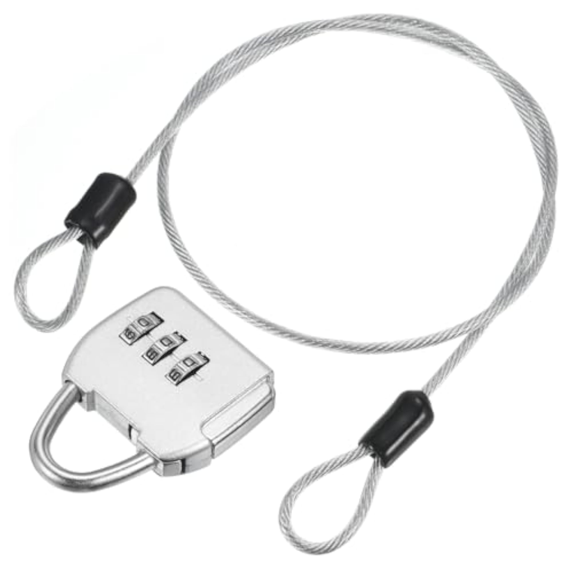3 Digit Combination Padlock with Security Cables, Silver