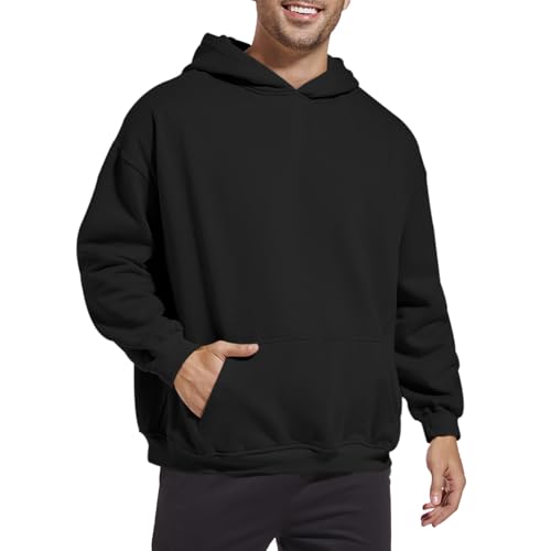 Men's Fleece Basic Solid Color Hoodie Plain Loose Fit Hooded Sweatshirt Trendy Casual Pullover With Pockets