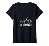 donna team herbivore dinosaur tee vegan vegetariano t-shirt maglietta con collo a v