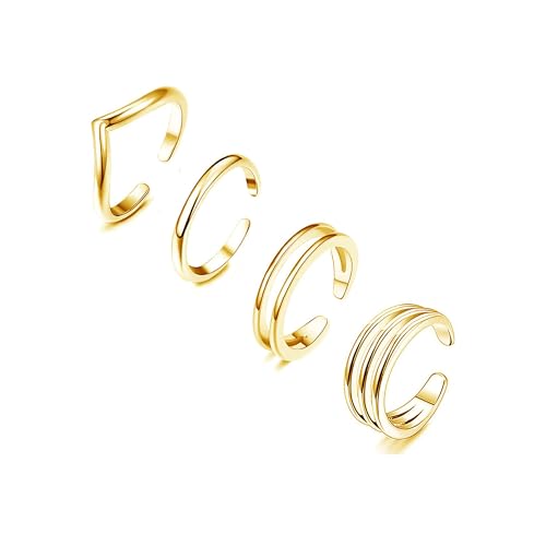 Ritach 925 Sterling Silver Minimalist Toe Rings Set 14K Gold Plated Simple Open Adjustable Band Toe Rings For Women Beach Foot Jewelry For Summer cover